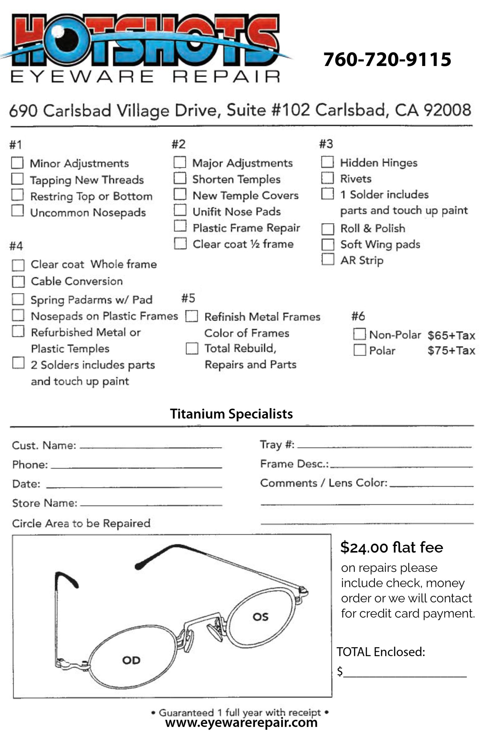 Mail-In Eyeglass Repair Form